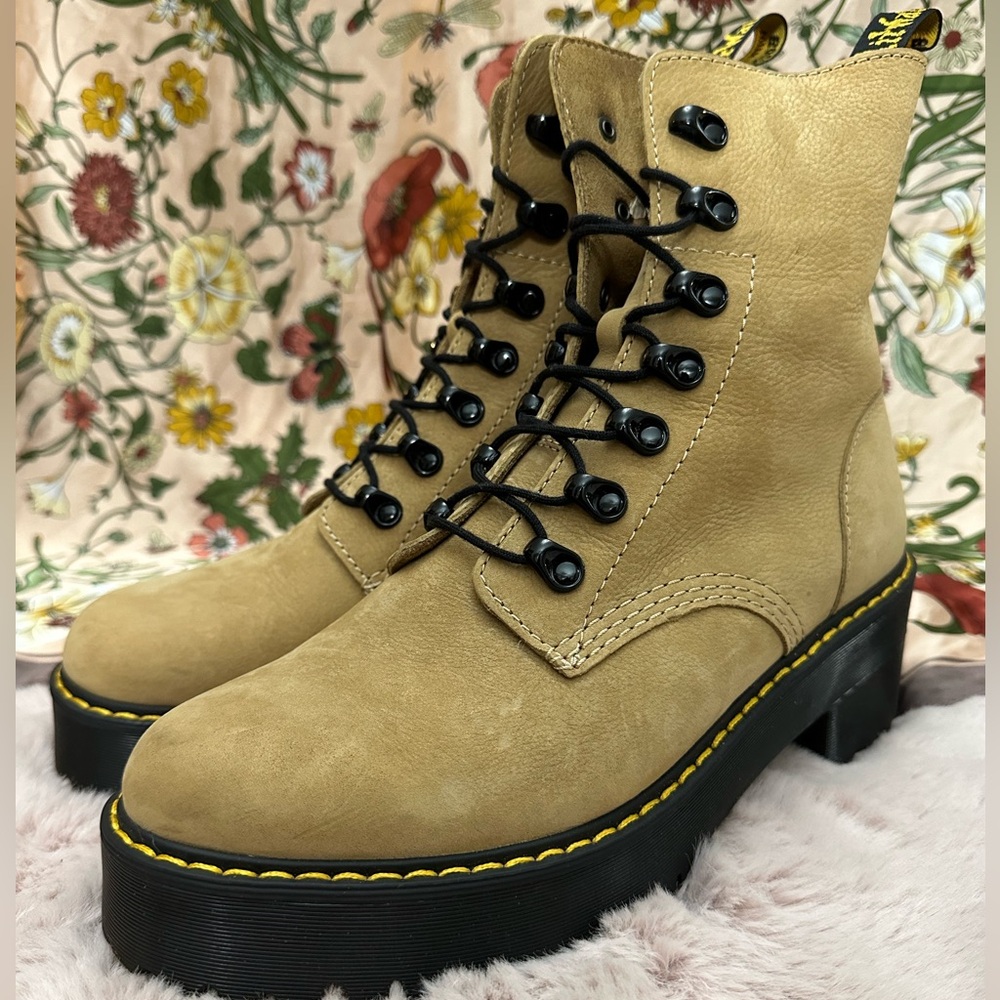 Dr. Martens Leona Sand Milled Nubuck WP Combat Platform Boots
